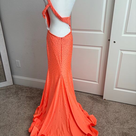 Panoply Orange Fitted Beaded Spandex One Shoulder Gown Prom Formal 10 - Picture 5 of 16